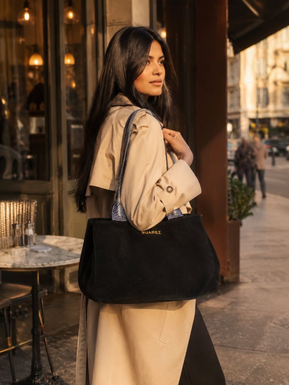 Suarez Genuine Suede Leather Shoulder Bag Black